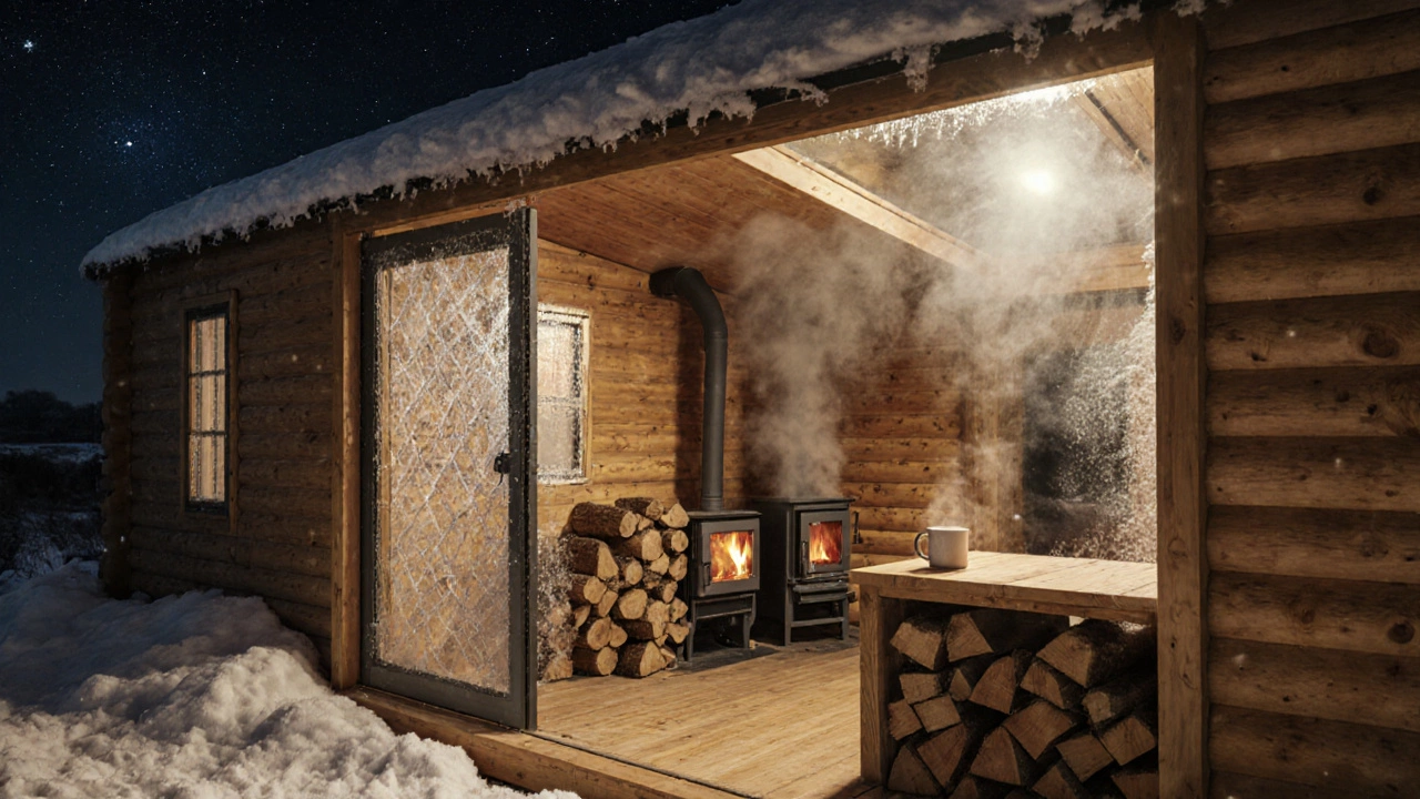 Winter glamping cabin in Ireland with heated glass roof and stars above.