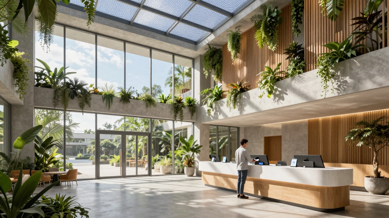 Guest using digital wristband at sustainable eco-resort bar