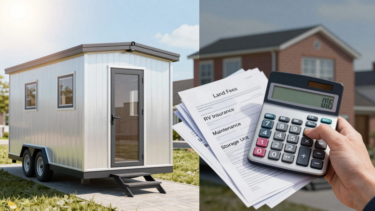 Calculator and bills representing hidden costs of tiny house ownership