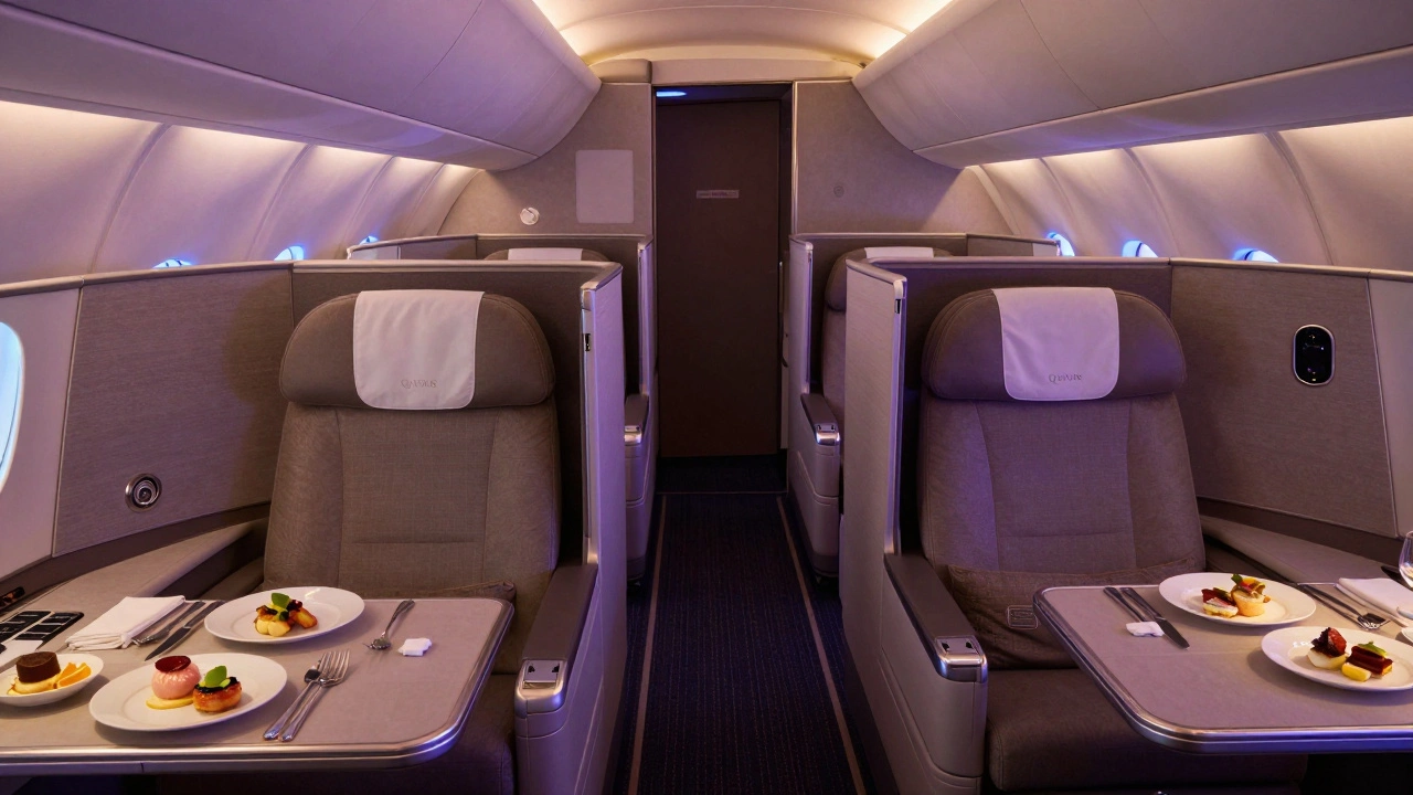 Qatar Airways Qsuite configured as a double bed for couples