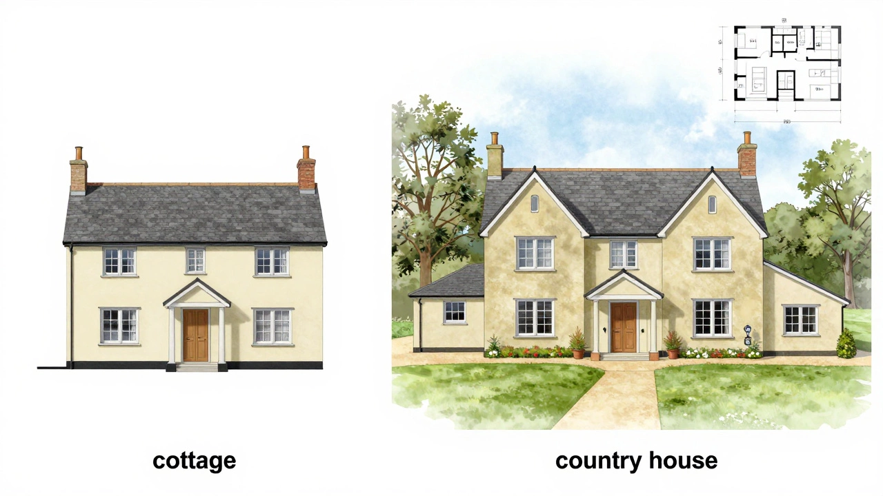 Comparison of small cottage and large country house