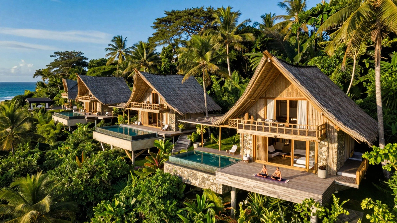 Tropical wellness resort villa with yoga deck