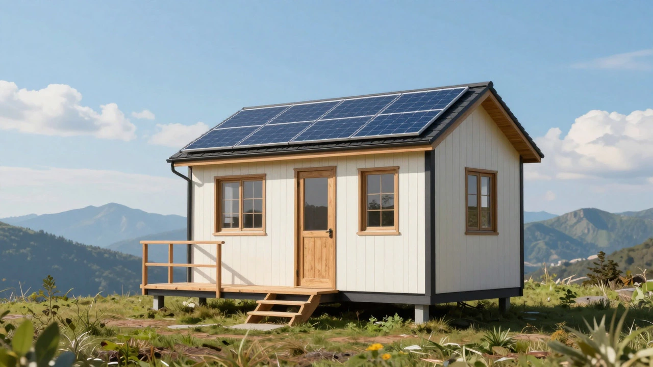 Modern eco-friendly tiny cottage on a hillside